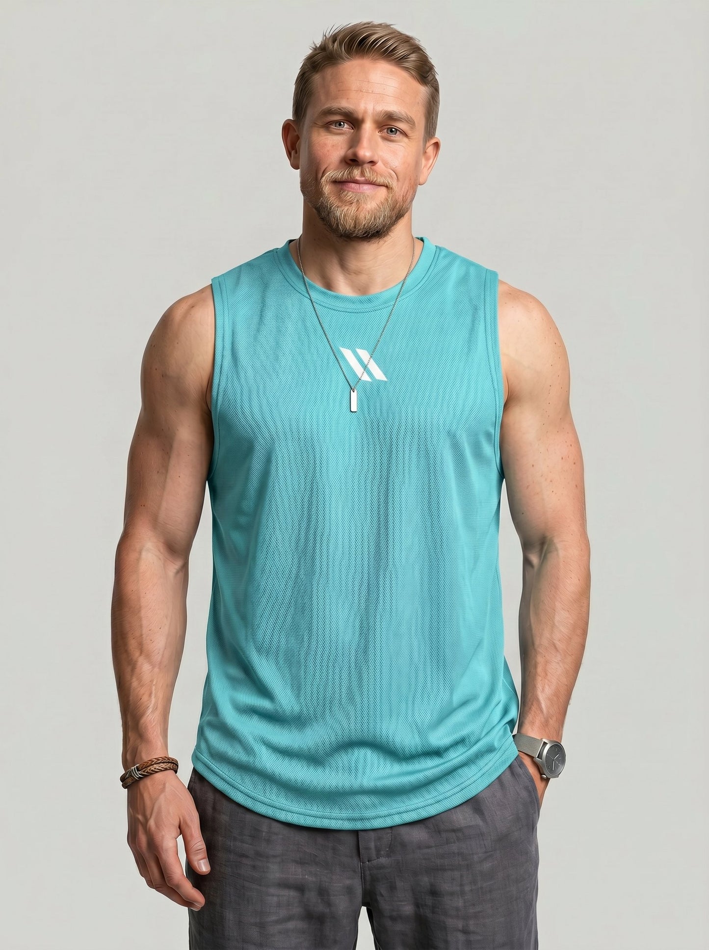 KZZ Men's Solid-Color Mesh Tank Top