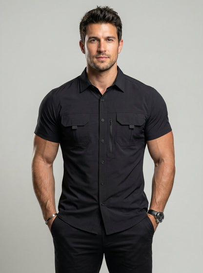 KZZ Men's American-Style Solid Color Shirt