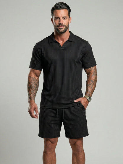 KZZ Men's Two-Piece Jacquard Knit Casual Set