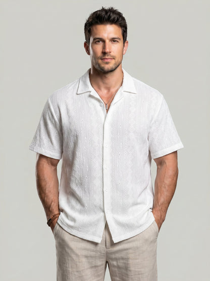 KZZ Men's Solid Coffee-Colored Short-Sleeve Shirt