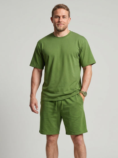 KZZ Solid-Color Crew-Neck T-Shirt and Shorts