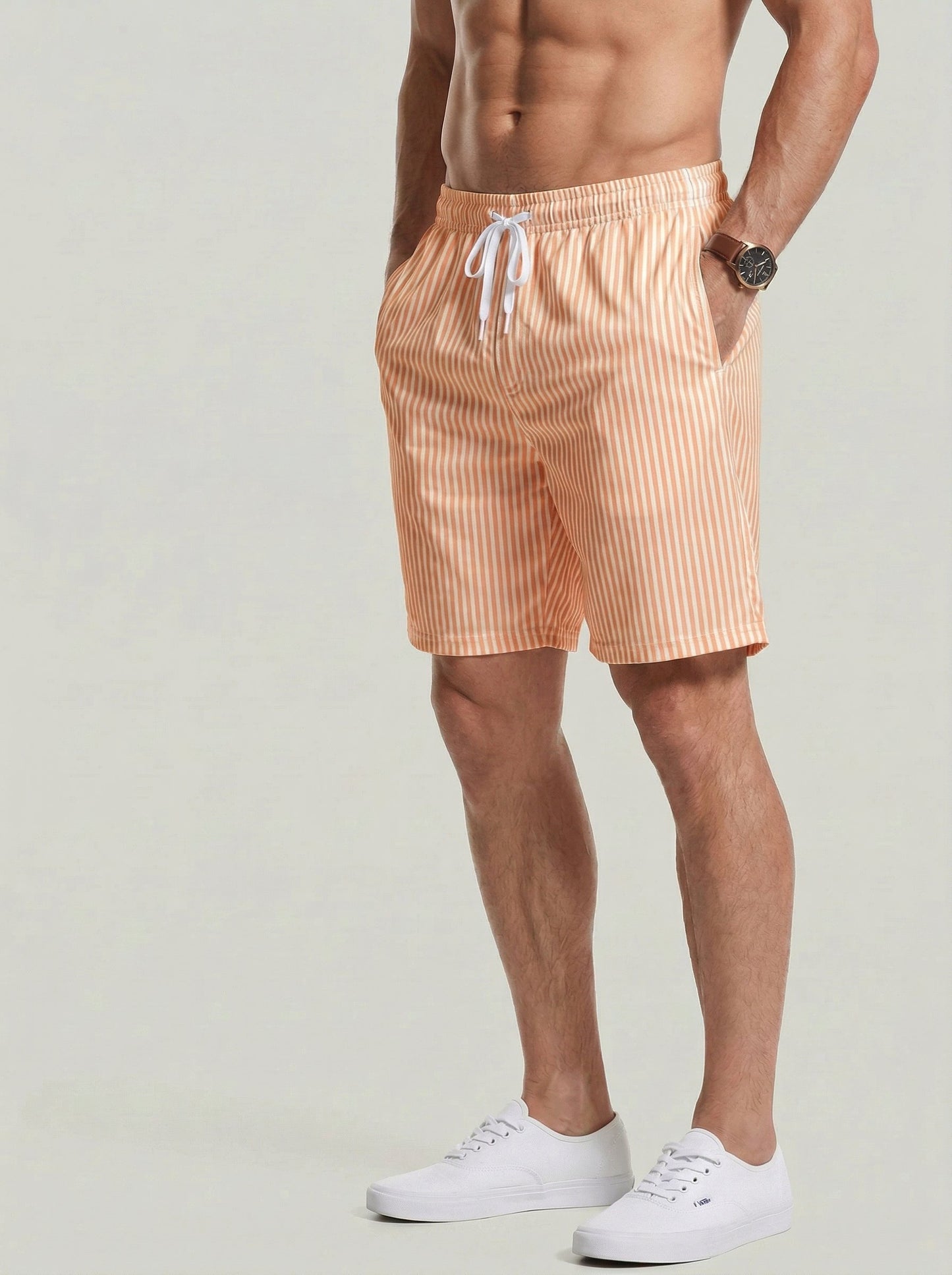KZZ Men's Regular Fit Striped Print Shorts