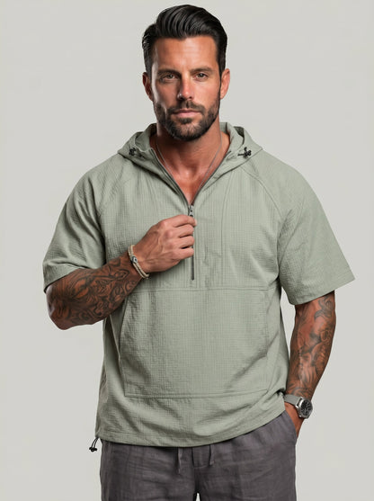 KZZ Trendy Half-Zip Short-Sleeve Top
