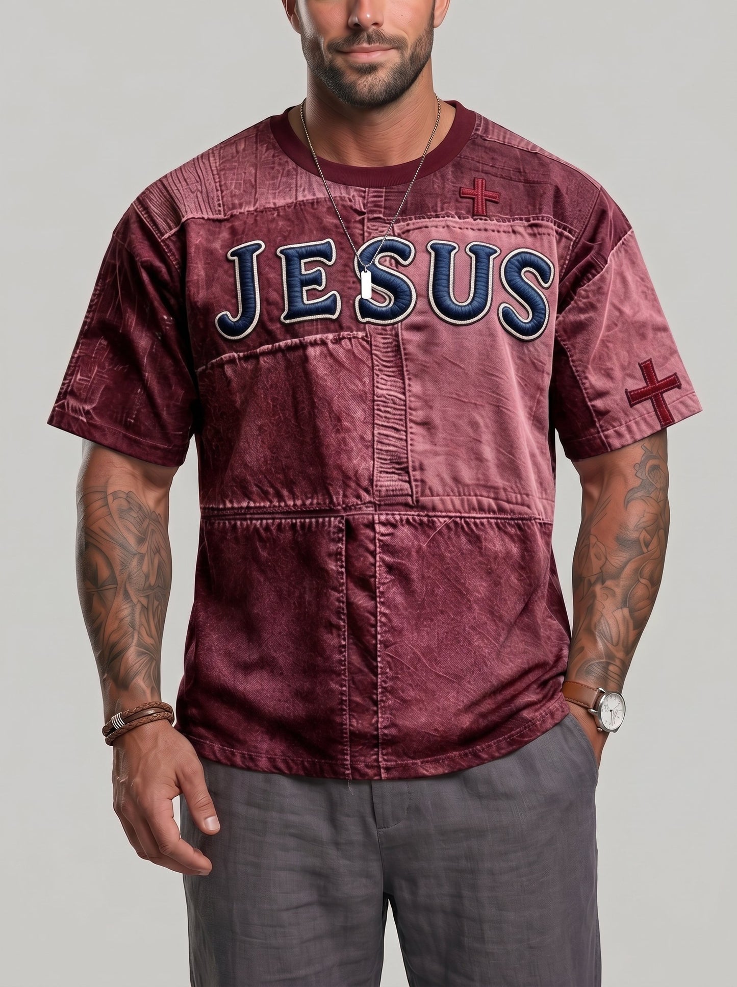 KZZ Paneled Printed Loose-Fit T-Shirt