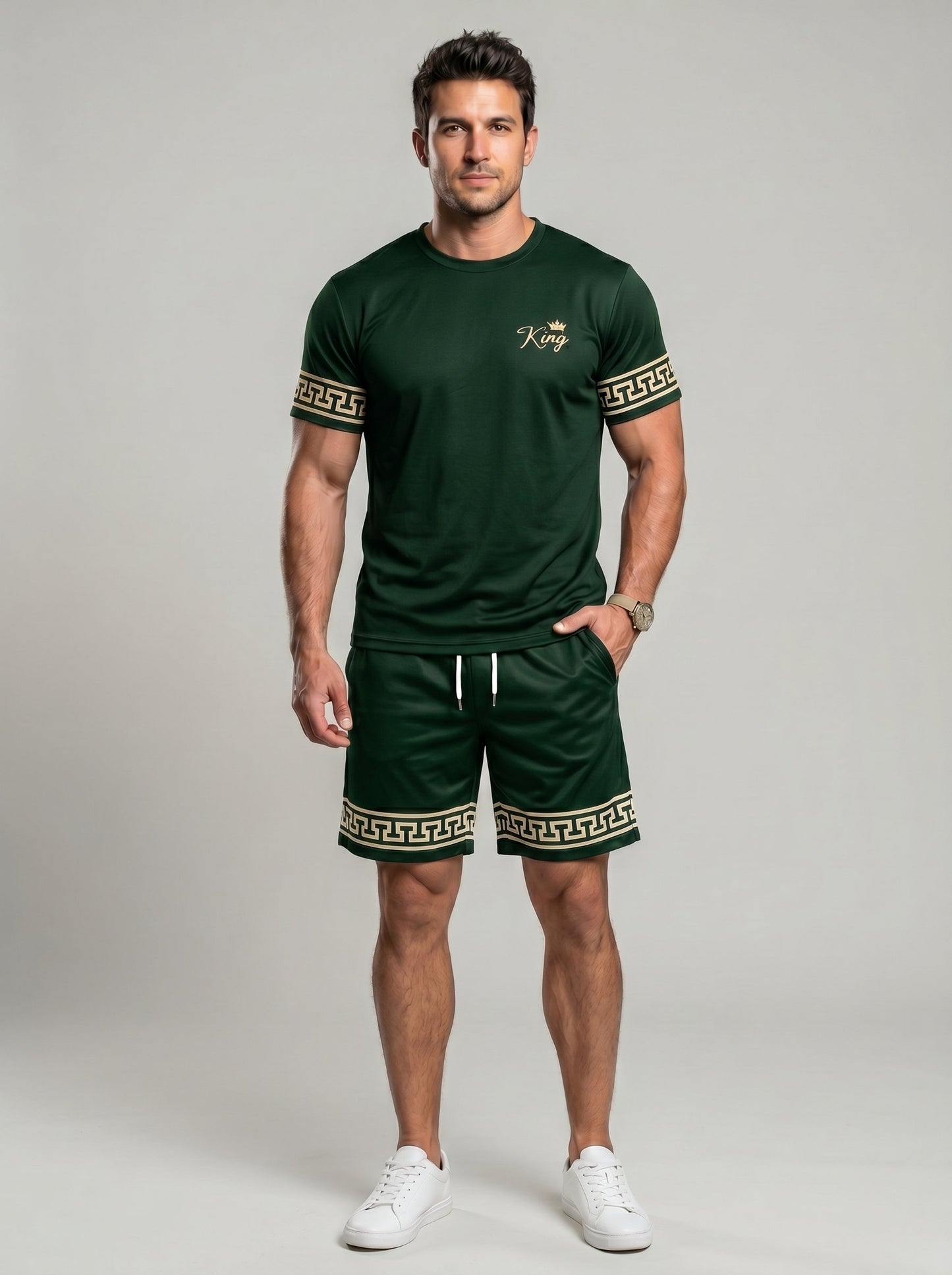 KZZ Men's Slim Fit Crew Neck Short-Sleeve and Shorts Suit