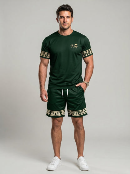 KZZ Men's Slim Fit Crew Neck Short-Sleeve and Shorts Suit