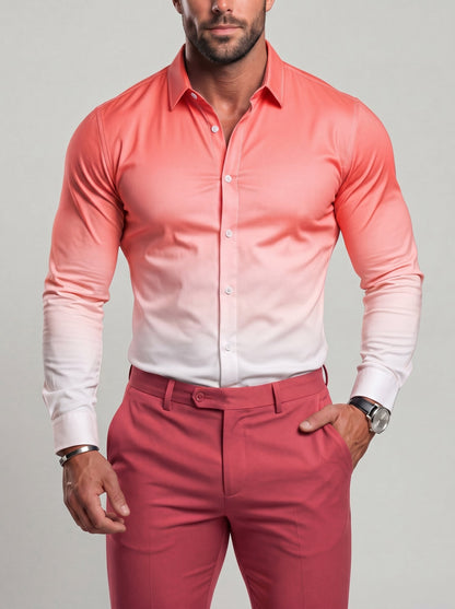 KZZ Men's Loose-Fit Business Button-Down Shirt with Gradient Color