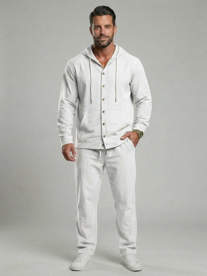KZZ Men's Solid Button Down Shirt & Pants Linen Set