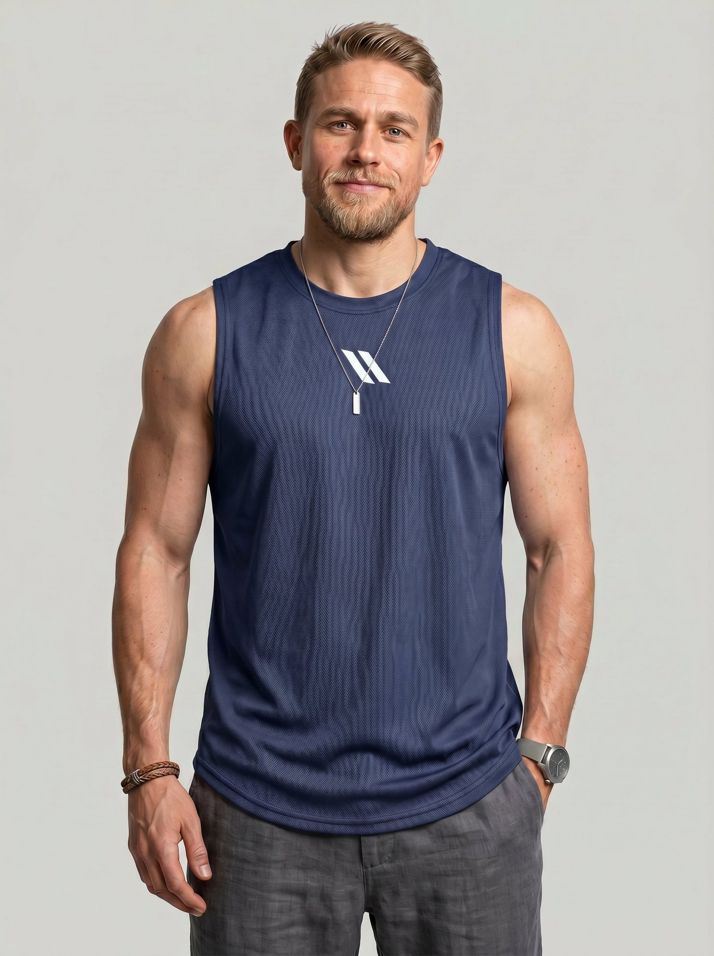 KZZ Men's Solid-Color Mesh Tank Top