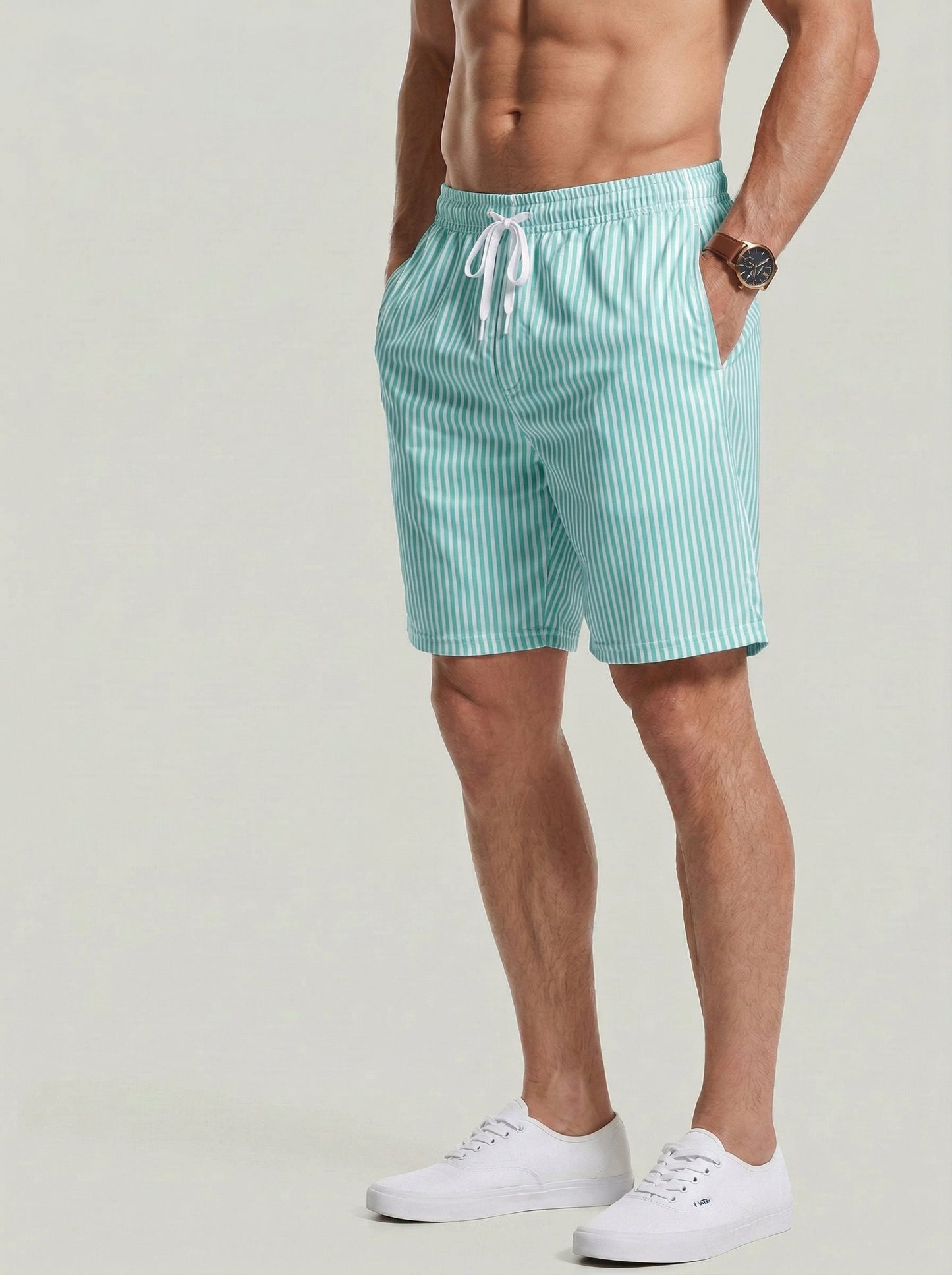 KZZ Men's Regular Fit Striped Print Shorts