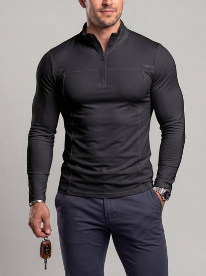 KZZ Men's Half-Zip Long-Sleeve Compression Shirt