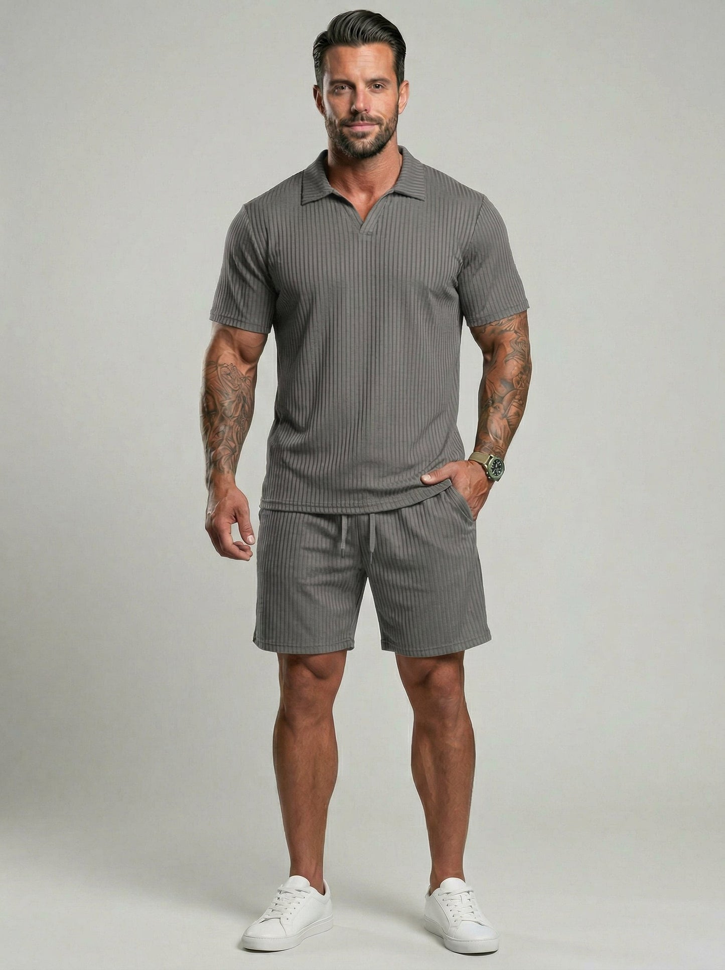 KZZ Men's Two-Piece Jacquard Knit Casual Set
