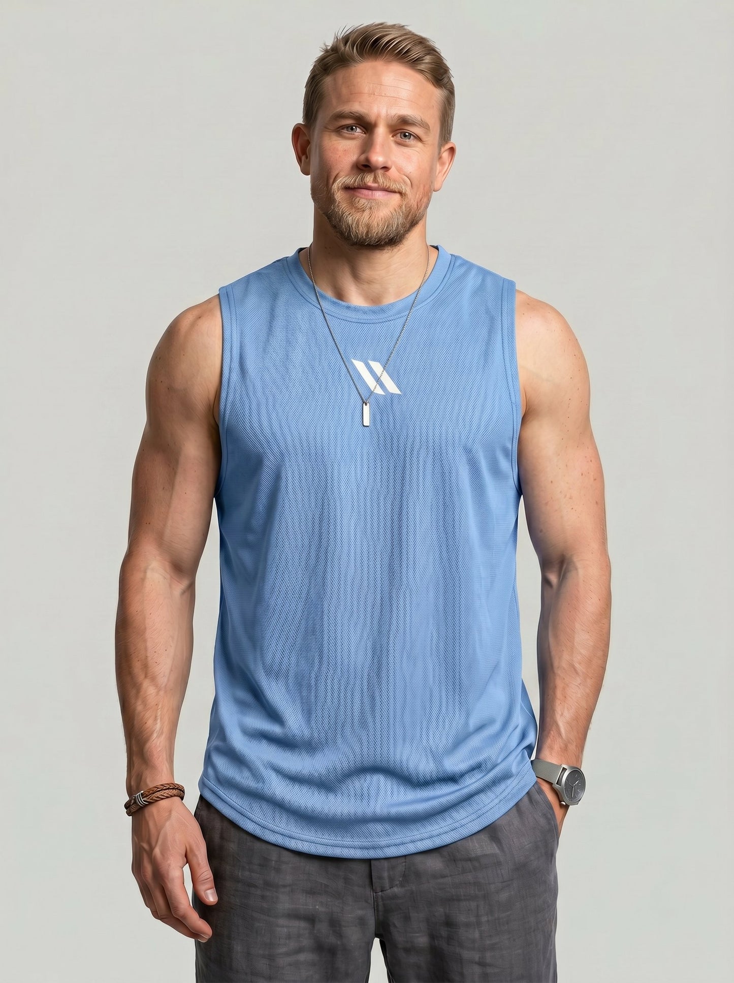 KZZ Men's Solid-Color Mesh Tank Top
