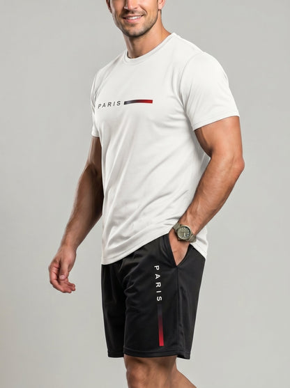 KZZ Men's Paris Letter-Print T-Shirt Set