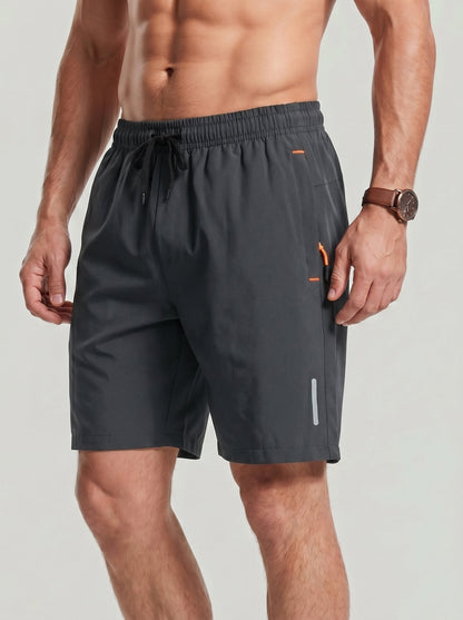 KZZ Men's Solid-Color Athletic Shorts with Zipper Pockets