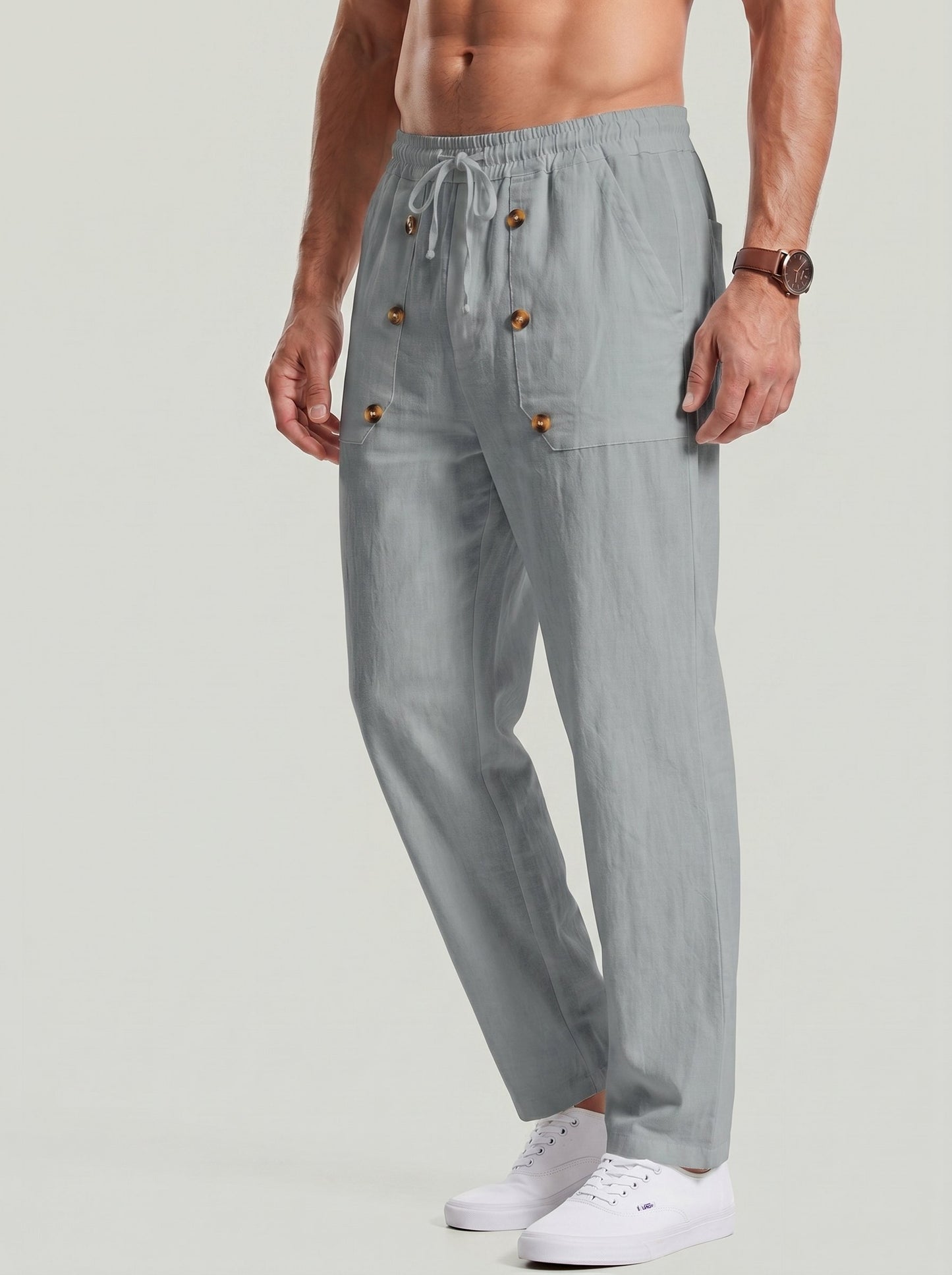 KZZ Men's Breathable Linen Drawstring-Waist Trousers