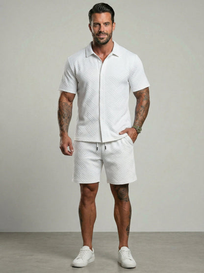 KZZ Short-sleeve button-down shirt and drawstring shorts