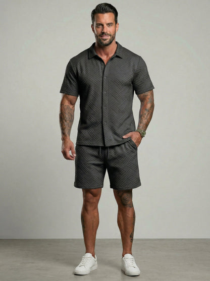 KZZ Short-sleeve button-down shirt and drawstring shorts