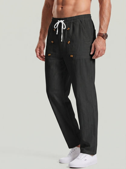 KZZ Men's Breathable Linen Drawstring-Waist Trousers
