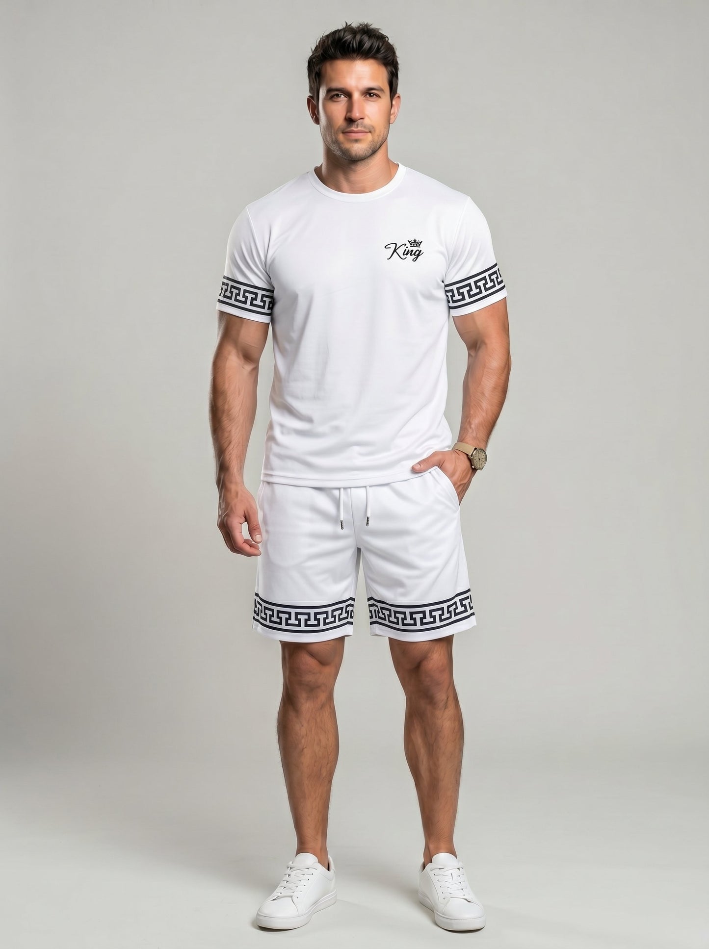 KZZ Men's Slim Fit Crew Neck Short-Sleeve and Shorts Suit