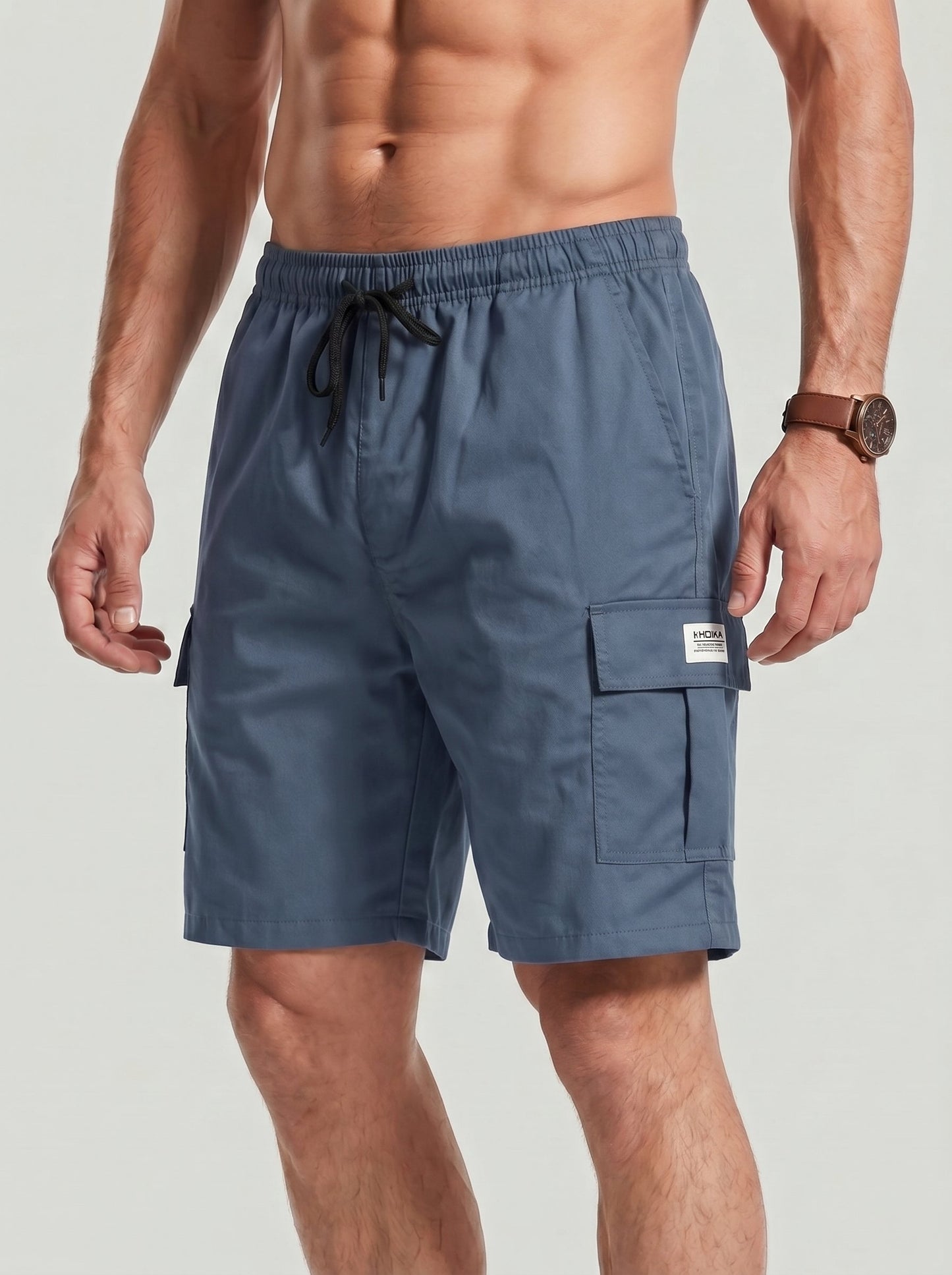 KZZ Men's Casual Solid-Color Cargo Shorts