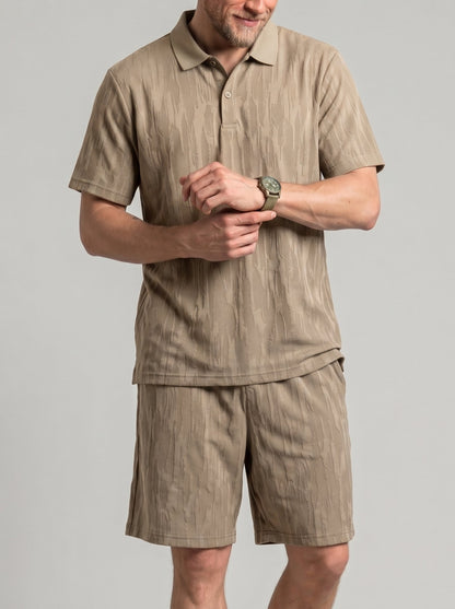 KZZ Men's Solid-Color Polo Shirt and Drawstring-Waist Shorts
