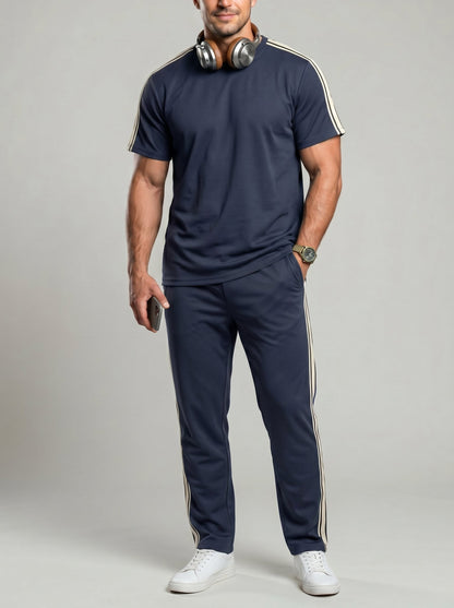 KZZ Men's Solid-Color T-Shirt and Drawstring-Waist Trousers Two-Piece Set