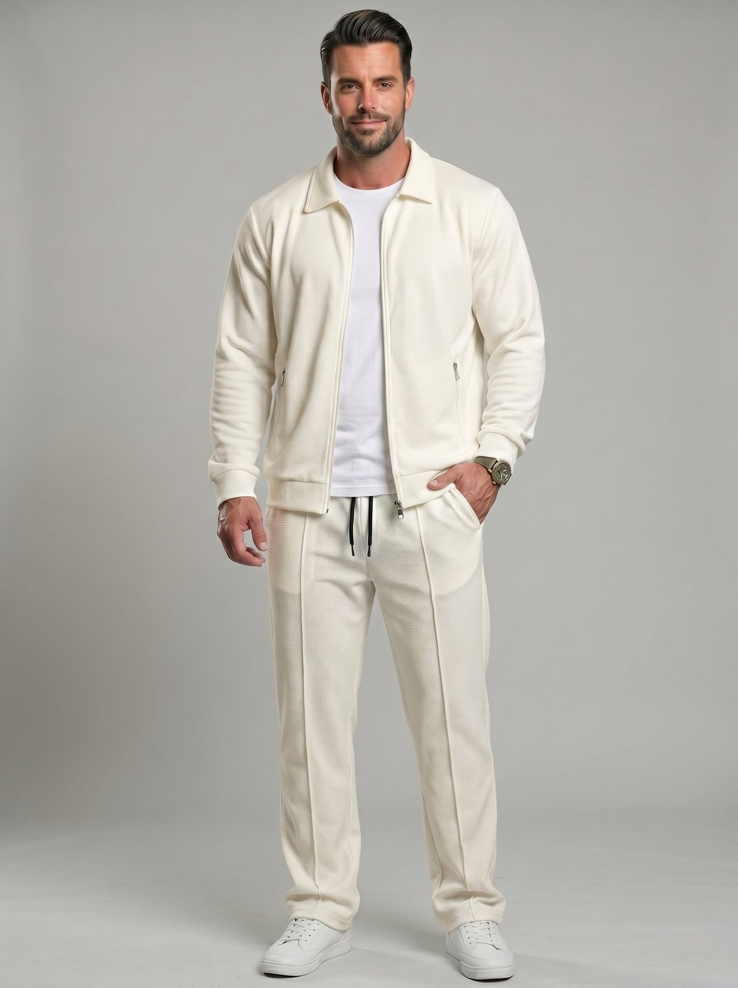 KZZ Men's Stylish Casual Waffle-Knit Business Jacket Suit