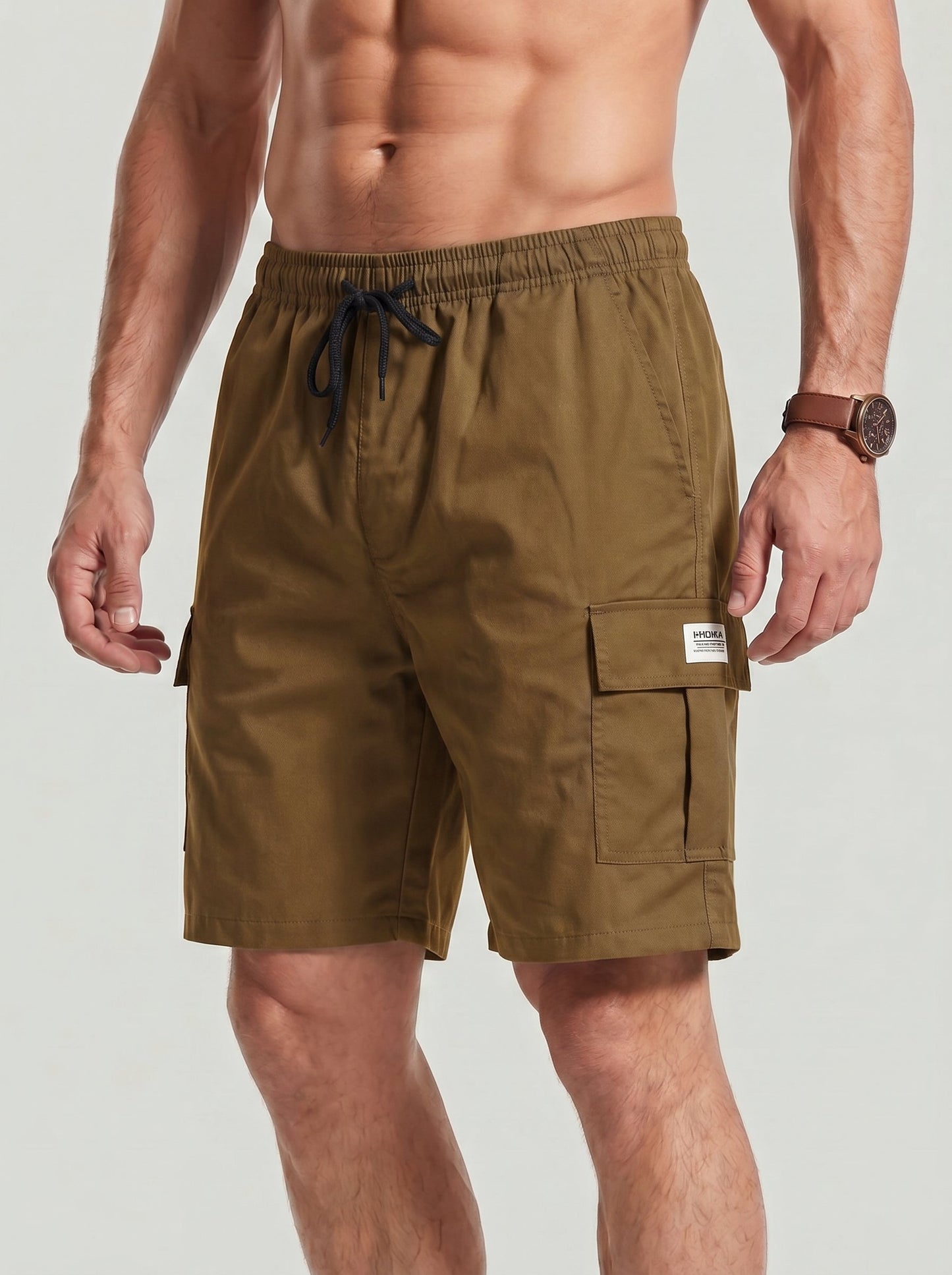 KZZ Men's Casual Solid-Color Cargo Shorts