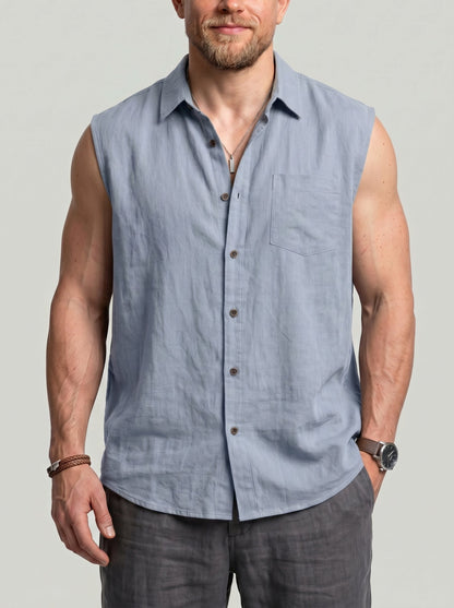 KZZ Men's Solid-Color Loose-Fit Linen Sleeveless Vest
