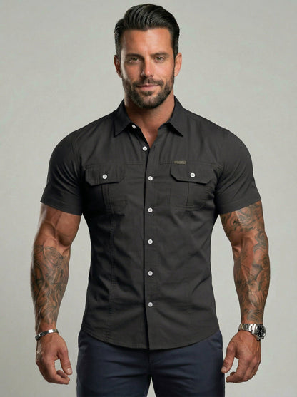KZZ Durable Short Sleeve Workwear Button Down Shirt