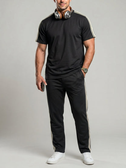 KZZ Men's Solid-Color T-Shirt and Drawstring-Waist Trousers Two-Piece Set