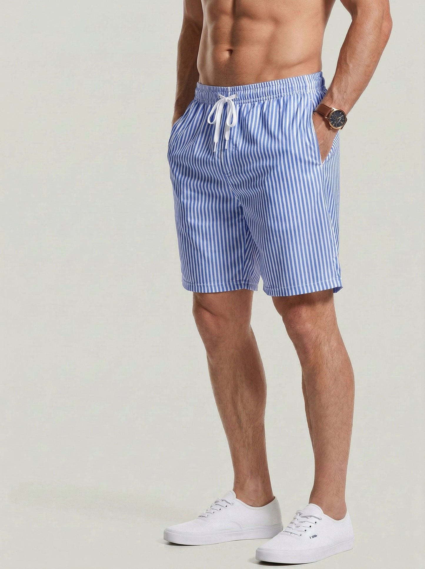 KZZ Men's Regular Fit Striped Print Shorts
