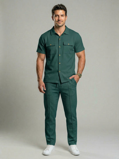 KZZ Solid-Color Button-Down Shirt and Trousers Set