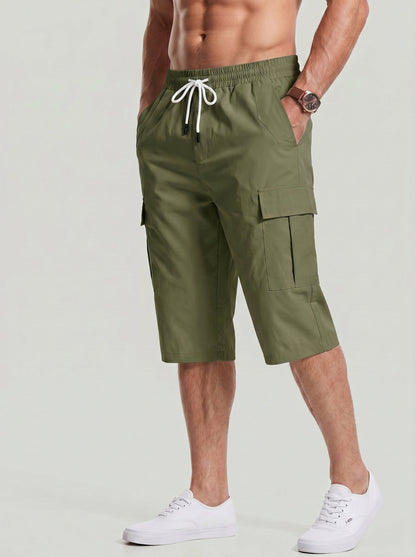 KZZ Men's Solid-Color Cargo Shorts with Flap Pockets