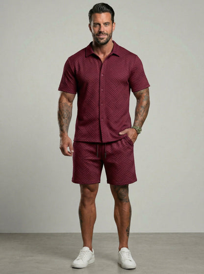 KZZ Short-sleeve button-down shirt and drawstring shorts