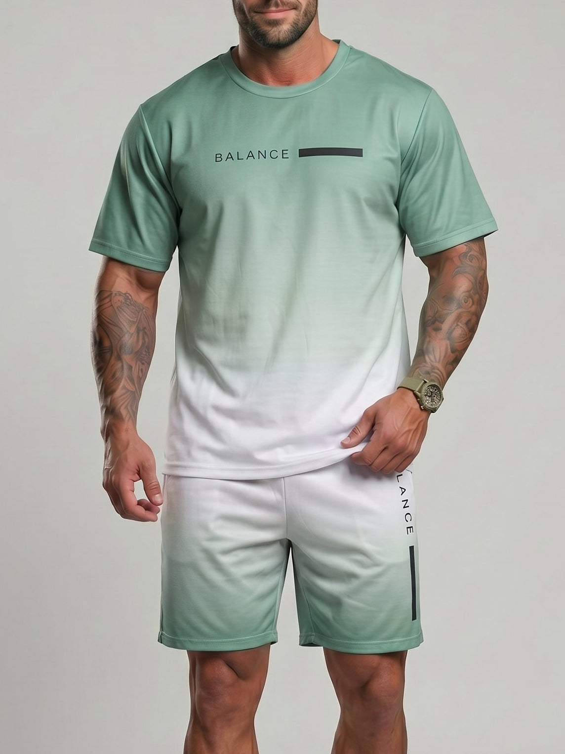 KZZ Gradient Short-Sleeve Top and Drawstring Shorts