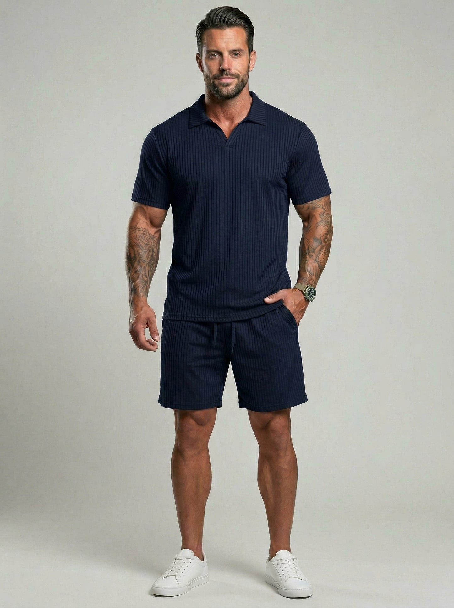 KZZ Men's Two-Piece Jacquard Knit Casual Set