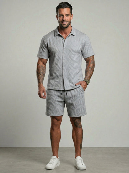 KZZ Short-sleeve button-down shirt and drawstring shorts