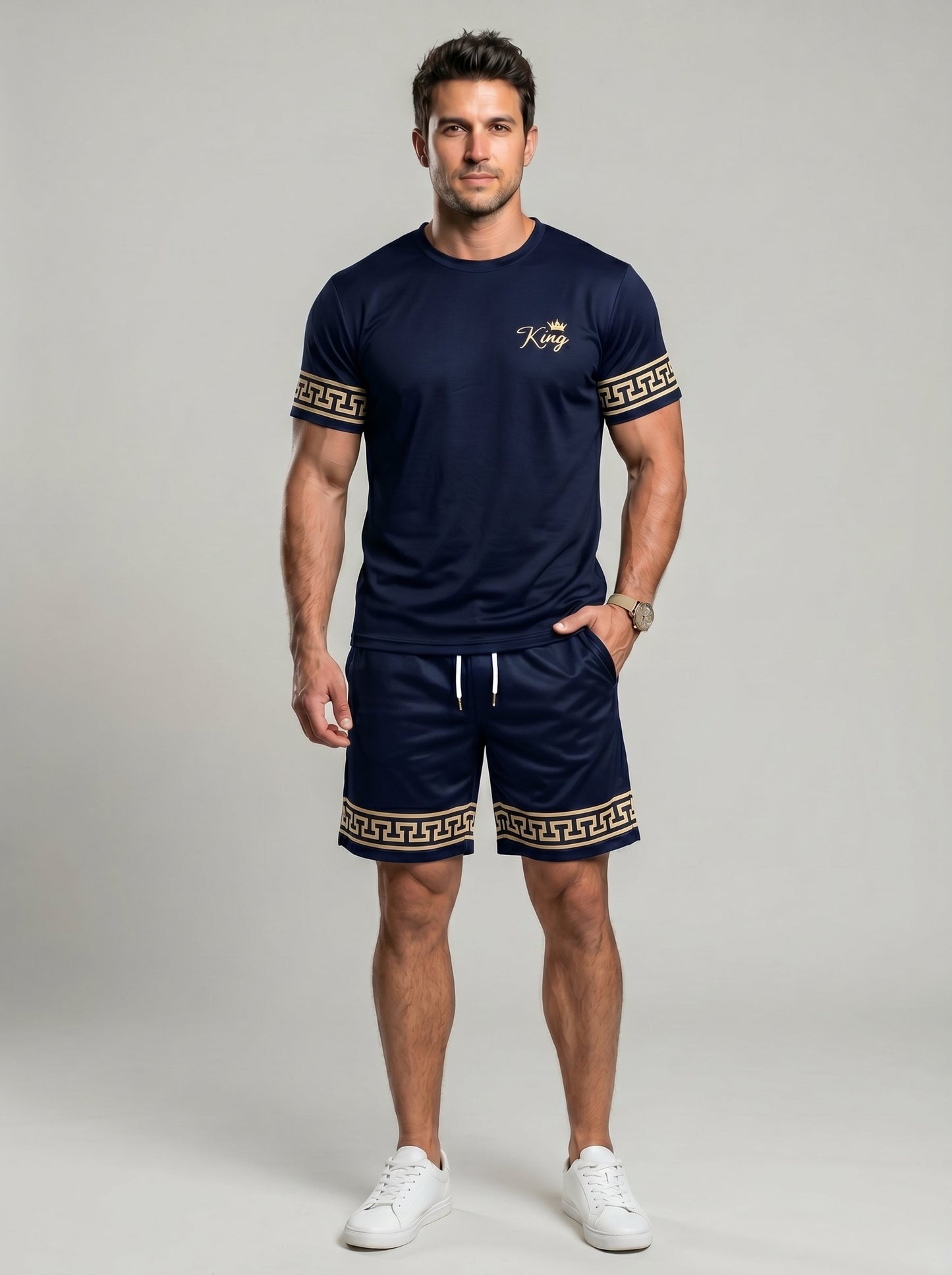 KZZ Men's Slim Fit Crew Neck Short-Sleeve and Shorts Suit