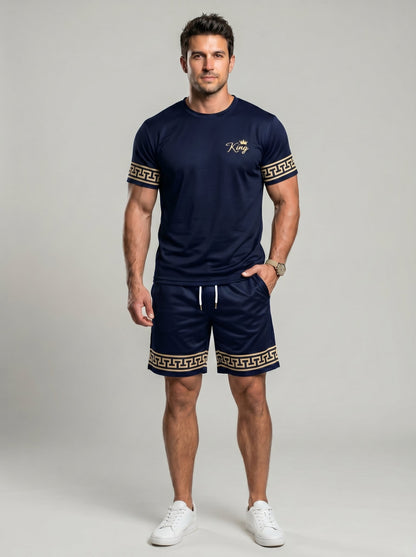 KZZ Men's Slim Fit Crew Neck Short-Sleeve and Shorts Suit
