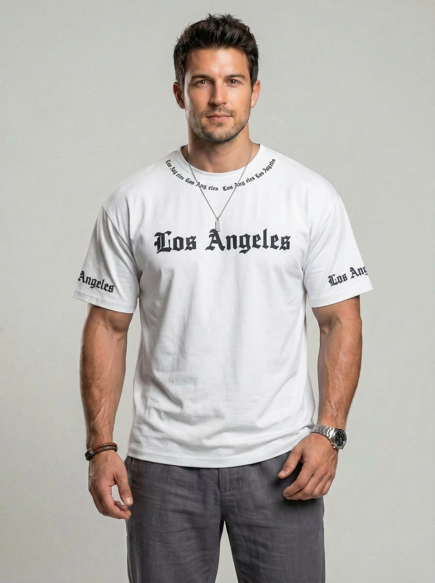 KZZ  Men's Crew-Neck T-Shirt with Letter Print