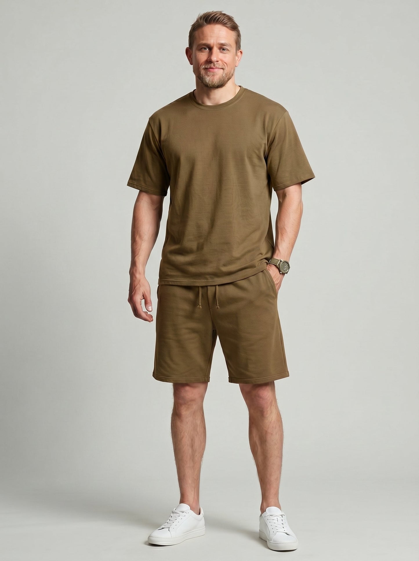 KZZ Solid-Color Crew-Neck T-Shirt and Shorts