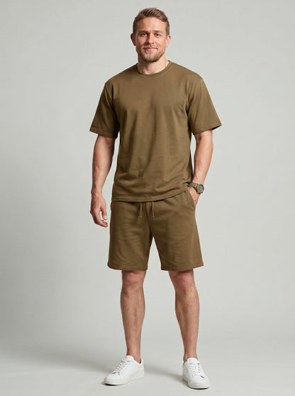 KZZ Solid-Color Crew-Neck T-Shirt and Shorts