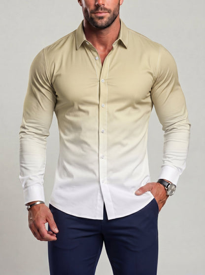 KZZ Men's Loose-Fit Business Button-Down Shirt with Gradient Color