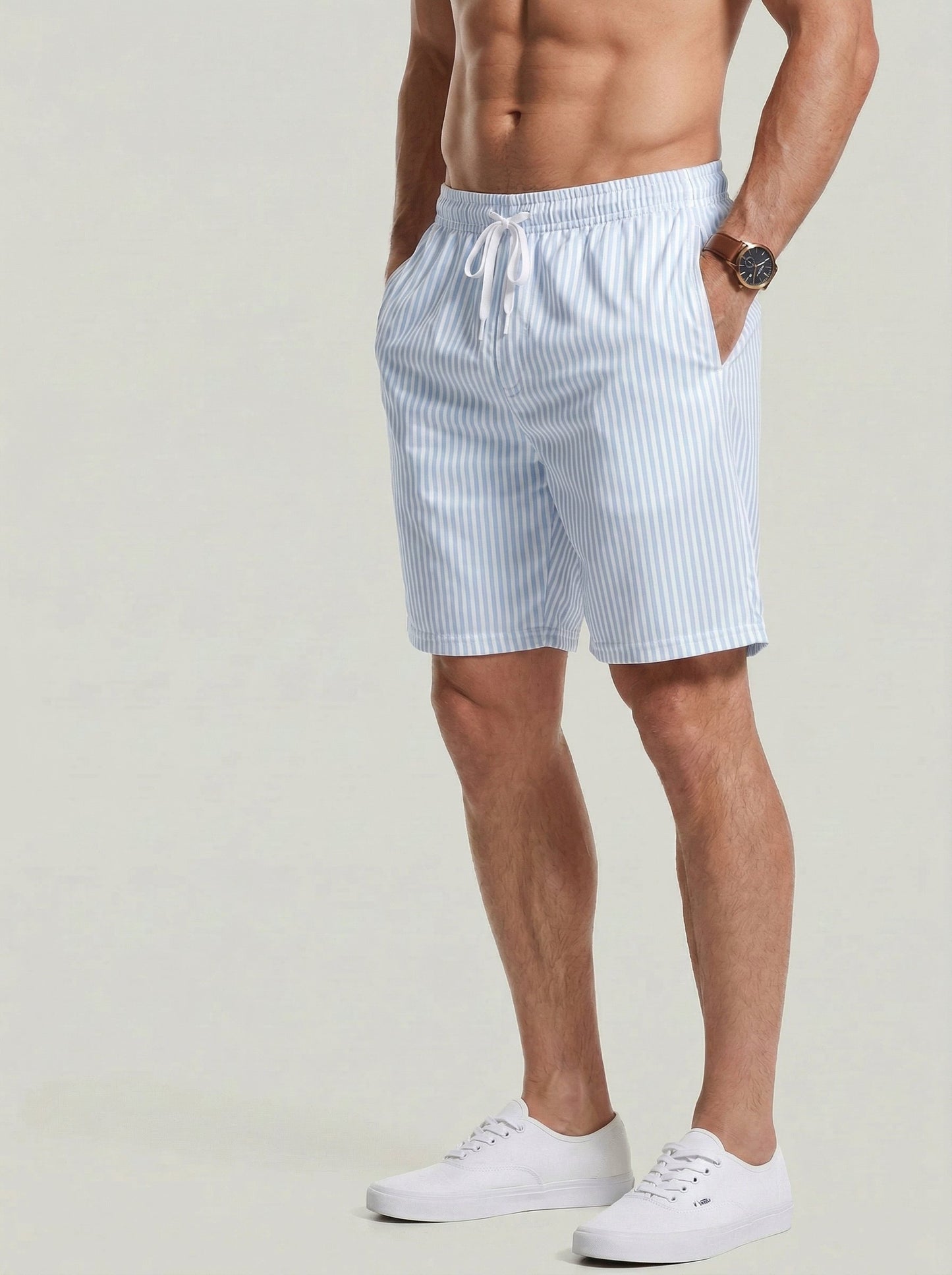 KZZ Men's Regular Fit Striped Print Shorts