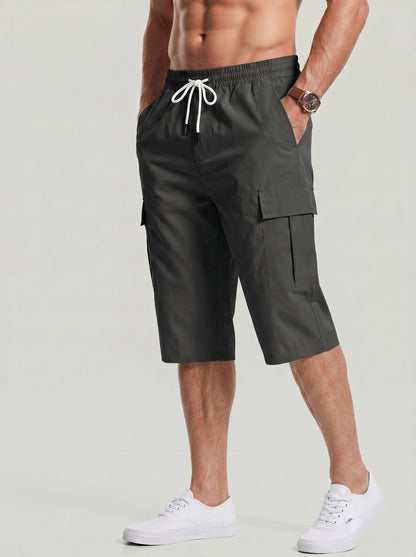 KZZ Men's Solid-Color Cargo Shorts with Flap Pockets
