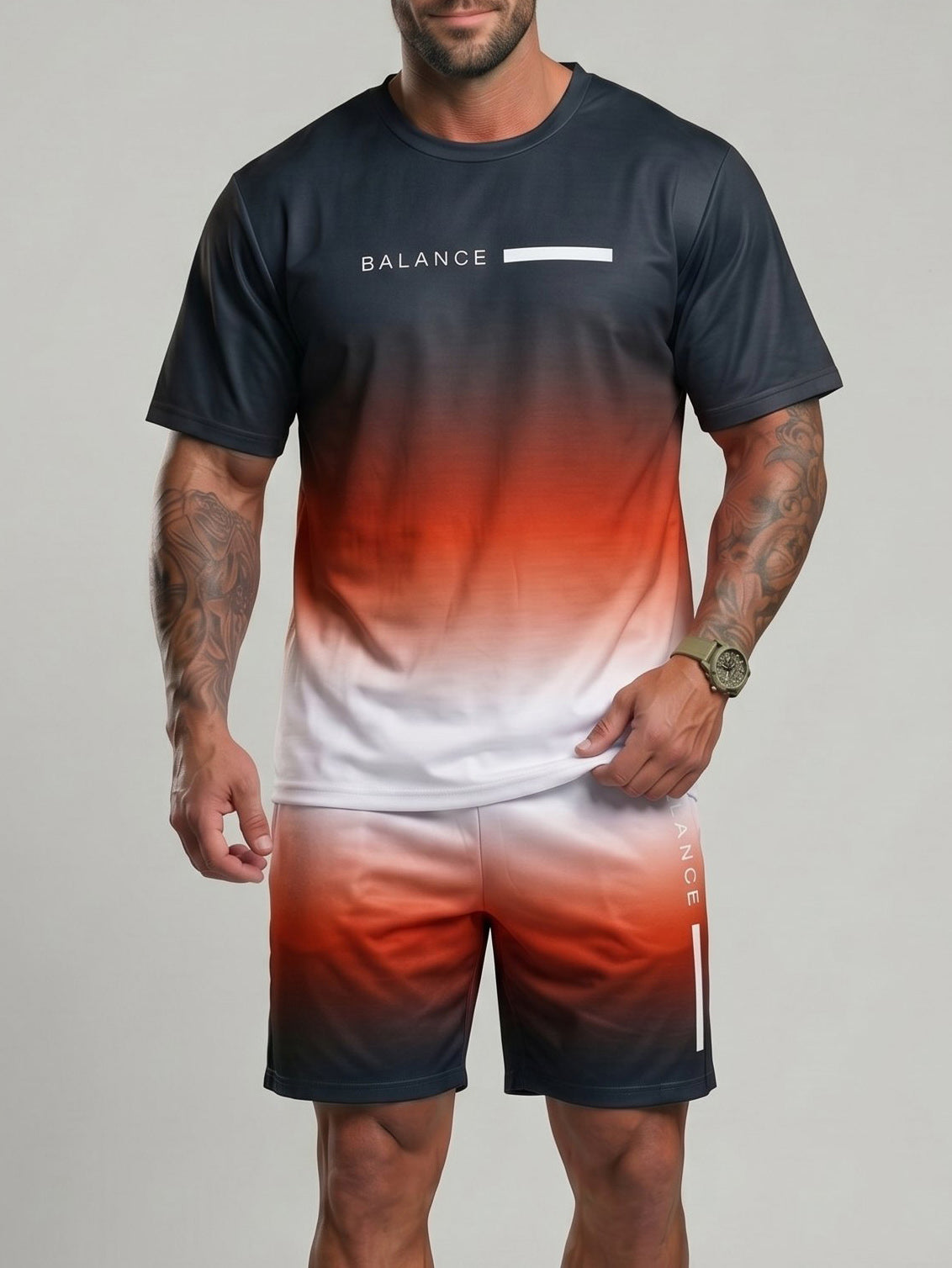 KZZ Gradient Short-Sleeve Top and Drawstring Shorts