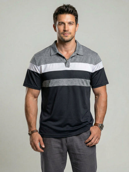 KZZ Men's Colorblock Short Sleeve Polo Shirt
