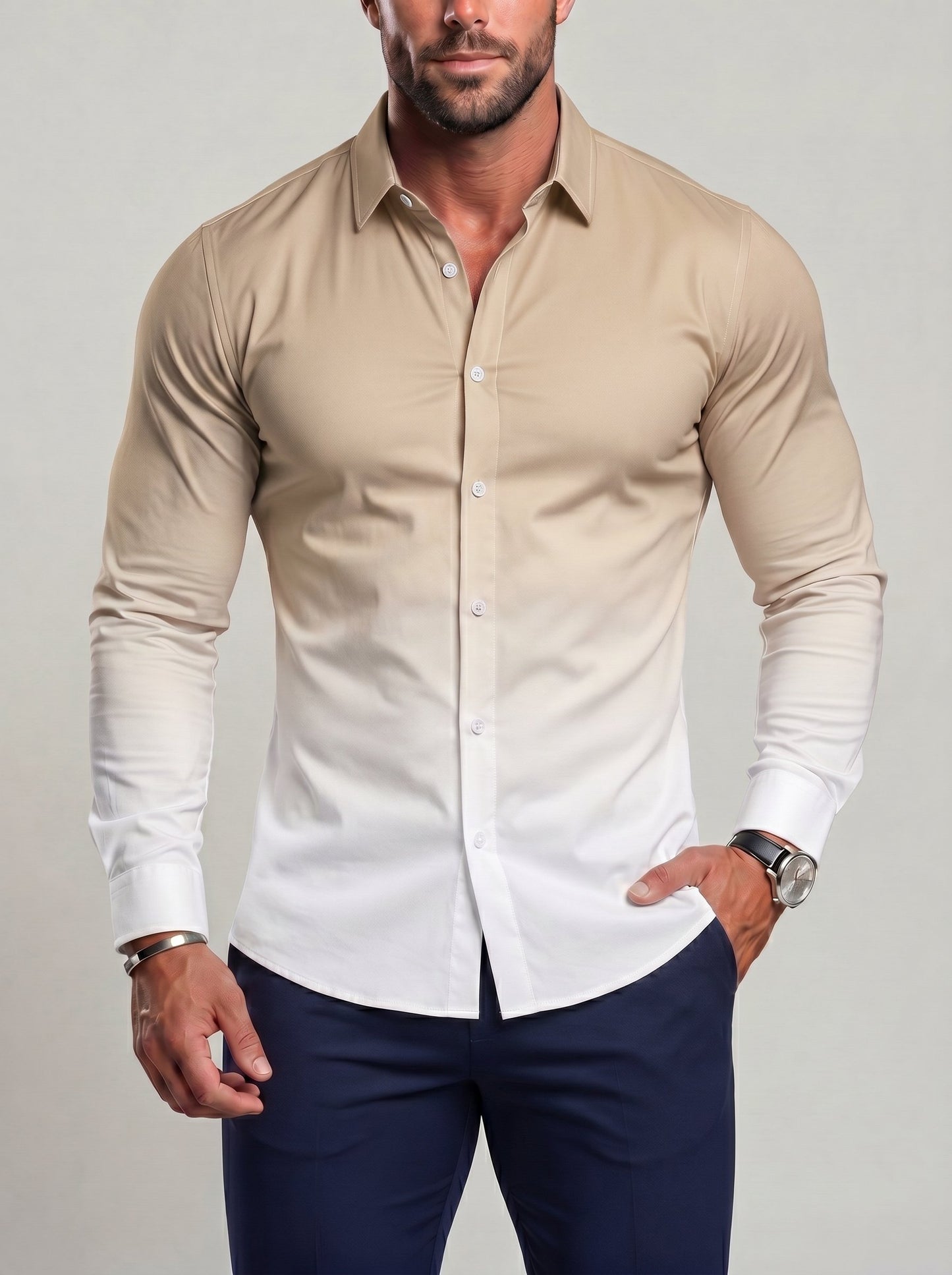 KZZ Men's Loose-Fit Business Button-Down Shirt with Gradient Color